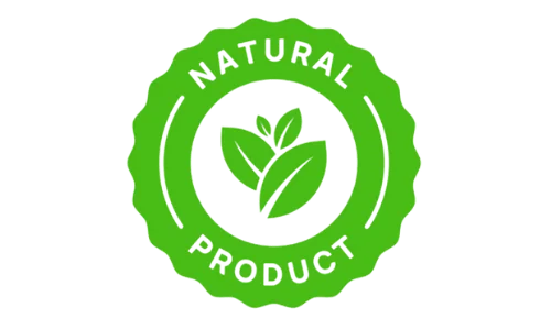 100% Natural Product green scalloped badge featuring the text 