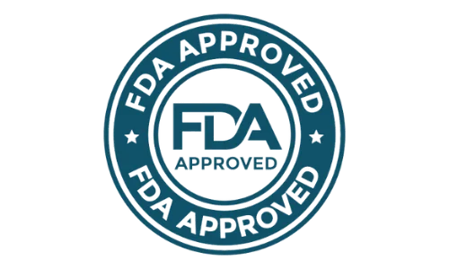 FDA Approved blue circular badge featuring the text 
